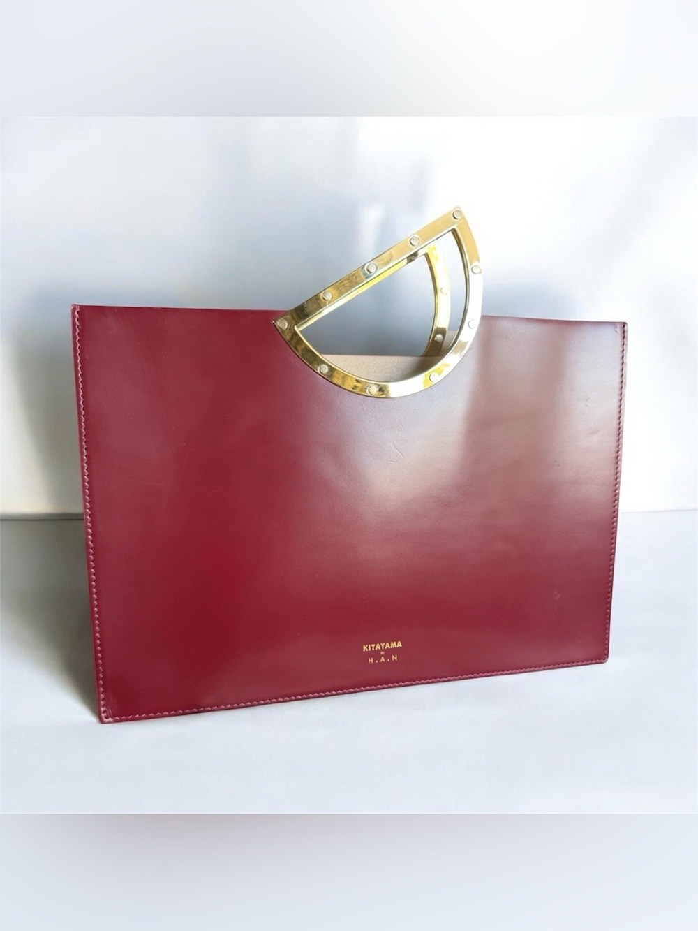 KITAYAMA x H.A.N Triton Burgundy Architectural Leather Tote Bag - Picture 5 of 16